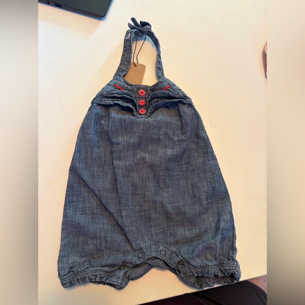 Gymboree Denim Blue Romper with Red Accents